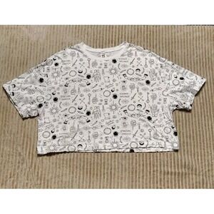 Zumba Wear Loose T-shirt Size XL White w Black All Over Print Spiritual Dancer